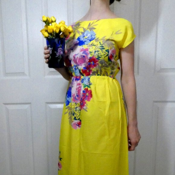 Atmosphere Size 2 Long Prom Dress Yellow Lightweight Floral Chiffon Modest Style - Picture 6 of 9